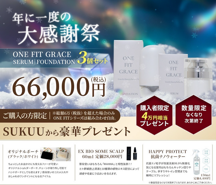 【再販】ONE FIT GRACE FOUNDATION & SERUM【個数限定販売】Xmas🎄豪華🎁プレゼント付 ファンデーション＆セラム3セット