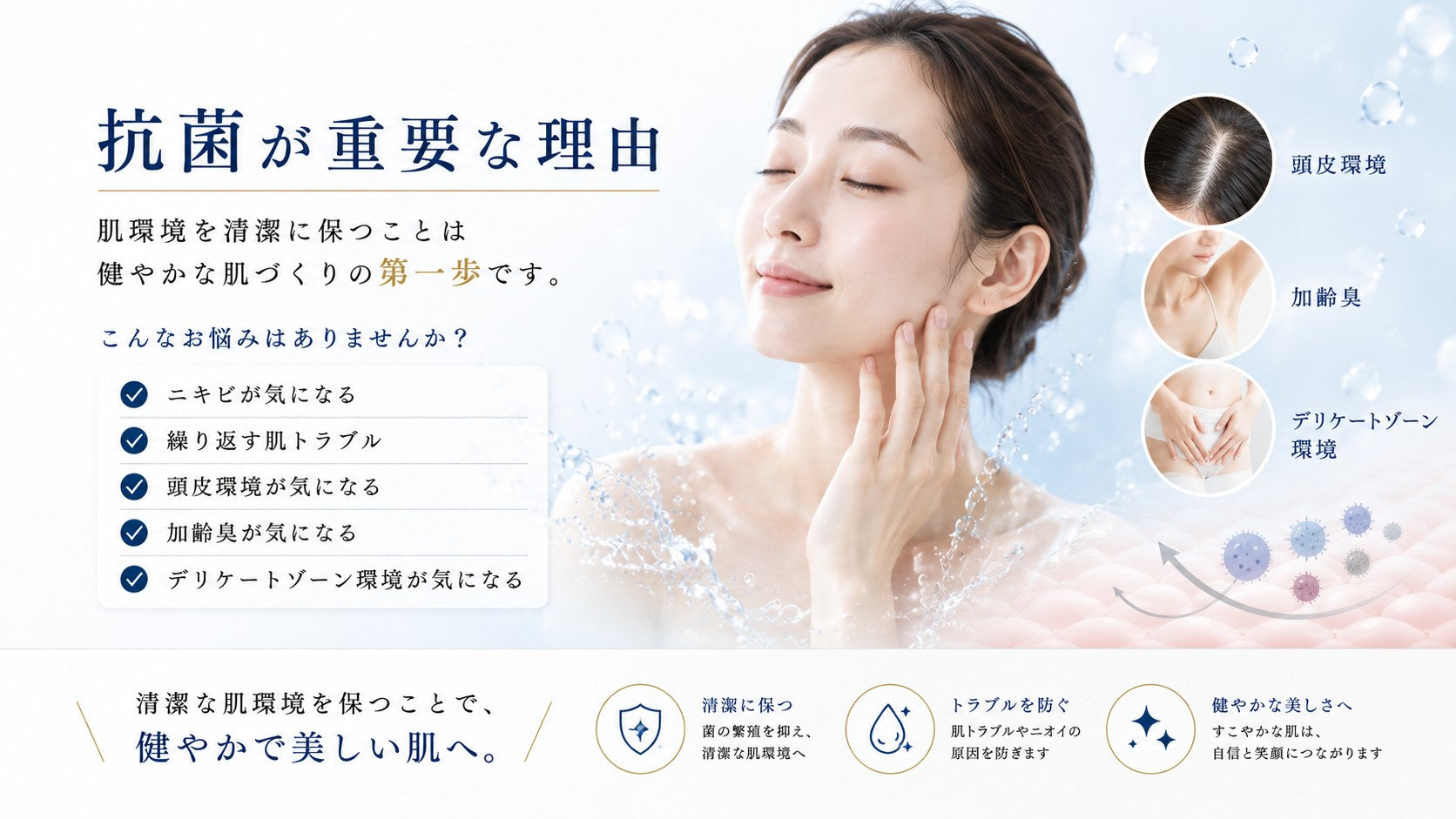 抗菌が重要な理由。清潔な肌環境が健やかな肌づくりの第一歩。